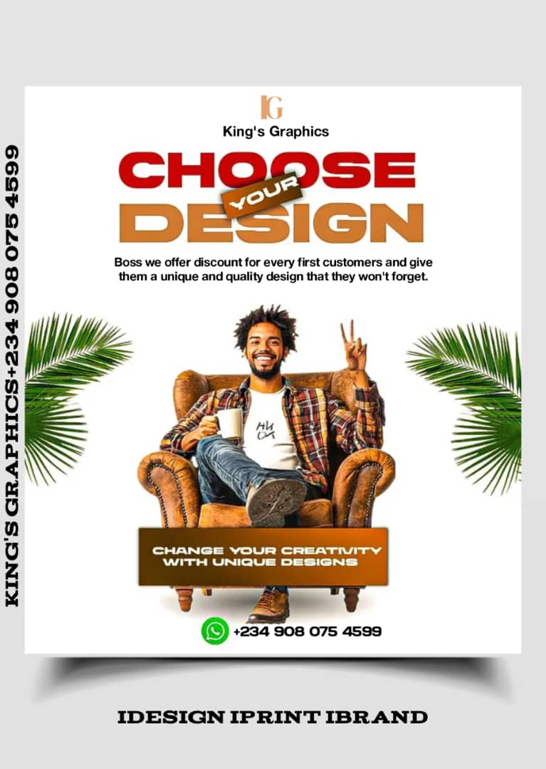 A recent promo visual from King’s Graphics shows a smiling man sitting on an armchair, mug in hand, surrounded by green palm leaves