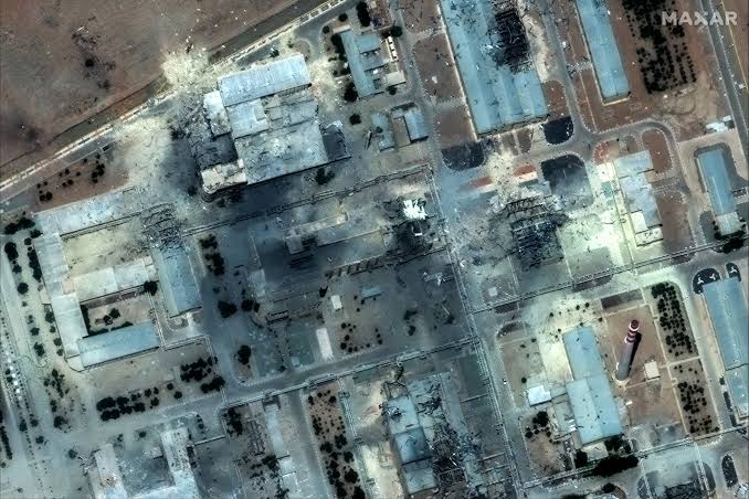 An image showing satellite footage of damages on Iran by U.S strike